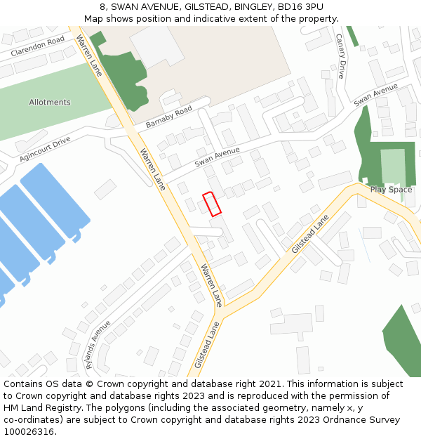 8, SWAN AVENUE, GILSTEAD, BINGLEY, BD16 3PU: Location map and indicative extent of plot