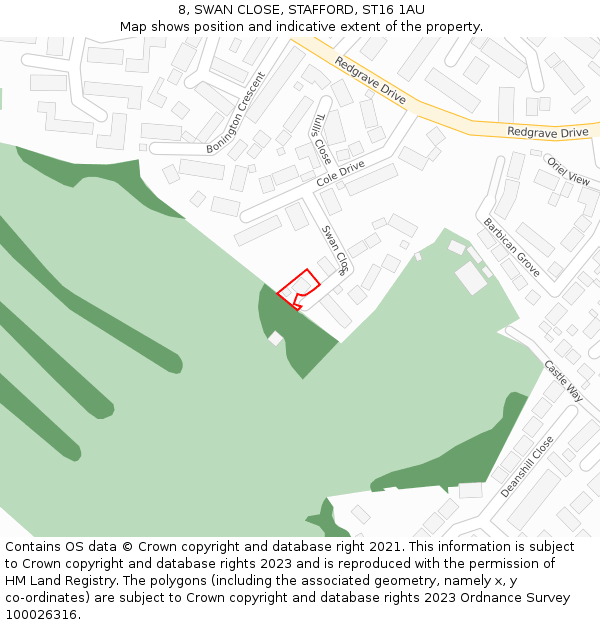 8, SWAN CLOSE, STAFFORD, ST16 1AU: Location map and indicative extent of plot