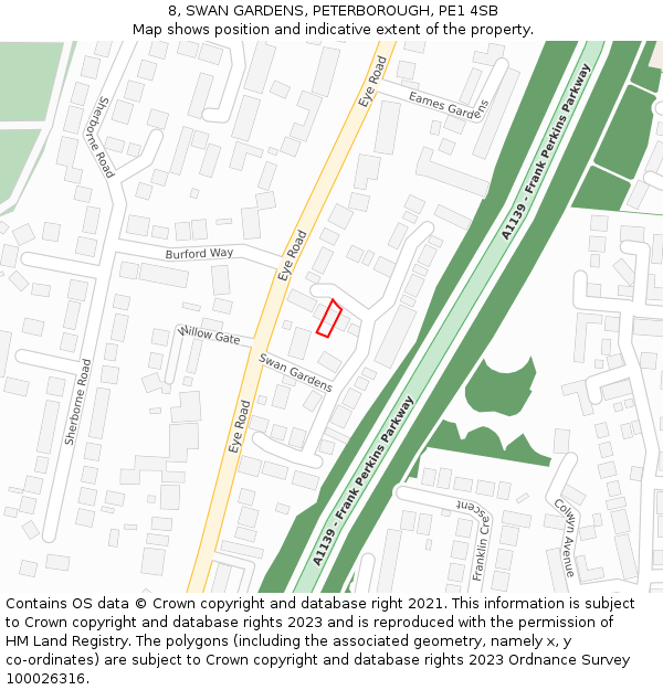 8, SWAN GARDENS, PETERBOROUGH, PE1 4SB: Location map and indicative extent of plot