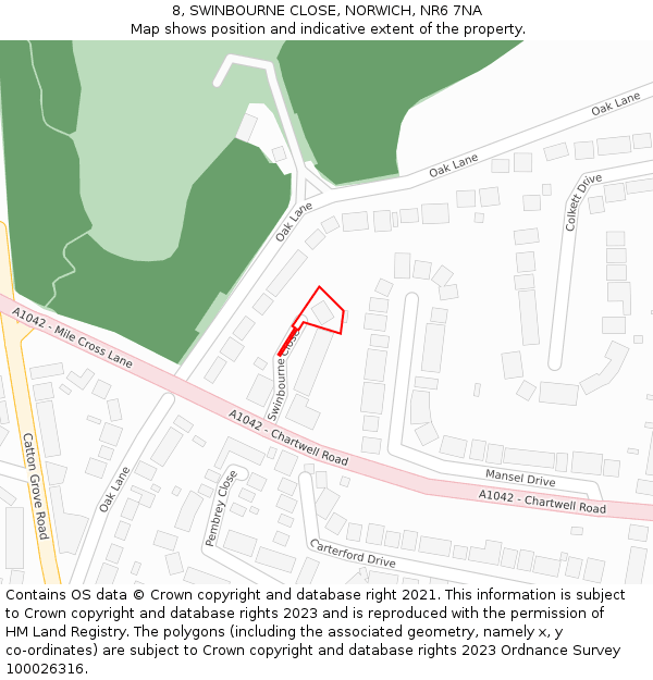 8, SWINBOURNE CLOSE, NORWICH, NR6 7NA: Location map and indicative extent of plot