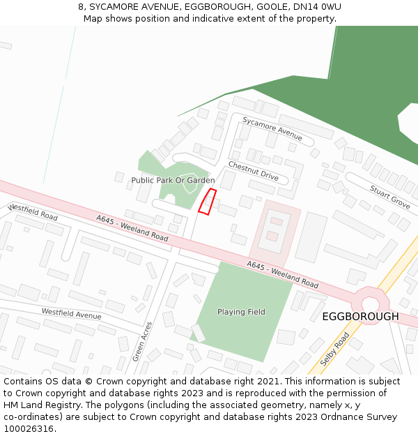 8, SYCAMORE AVENUE, EGGBOROUGH, GOOLE, DN14 0WU: Location map and indicative extent of plot