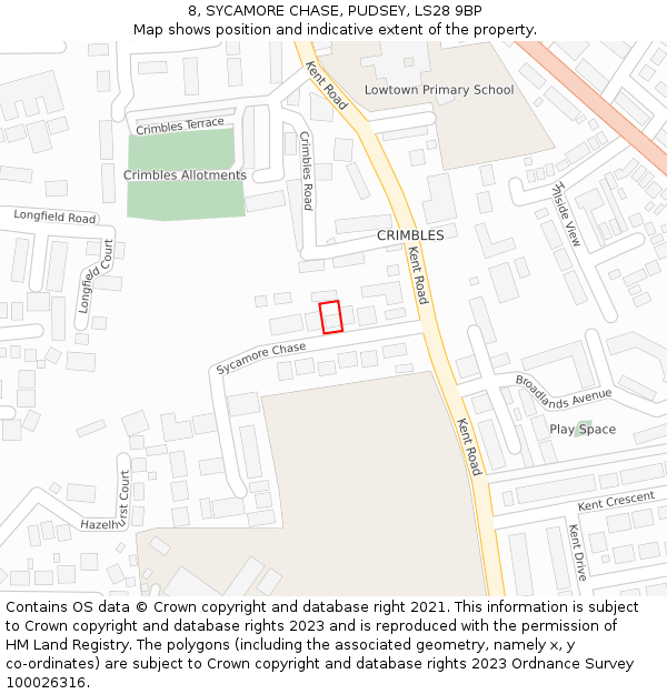 8, SYCAMORE CHASE, PUDSEY, LS28 9BP: Location map and indicative extent of plot
