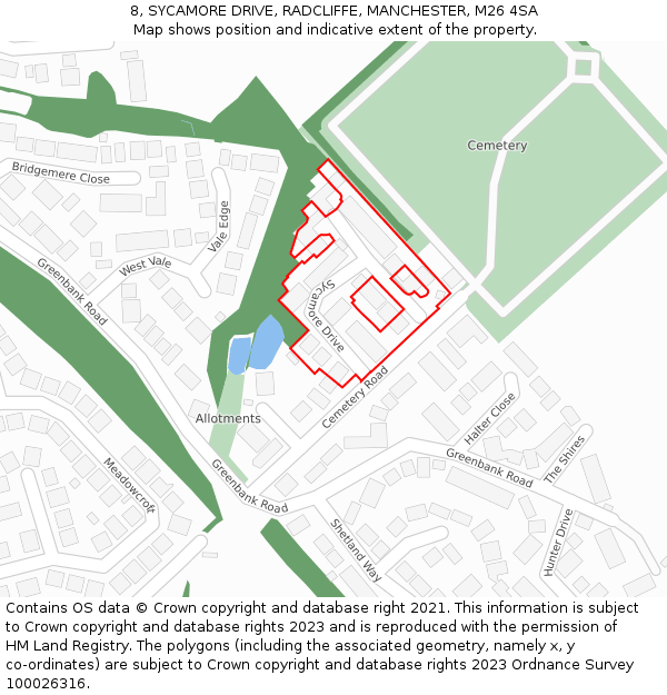8, SYCAMORE DRIVE, RADCLIFFE, MANCHESTER, M26 4SA: Location map and indicative extent of plot