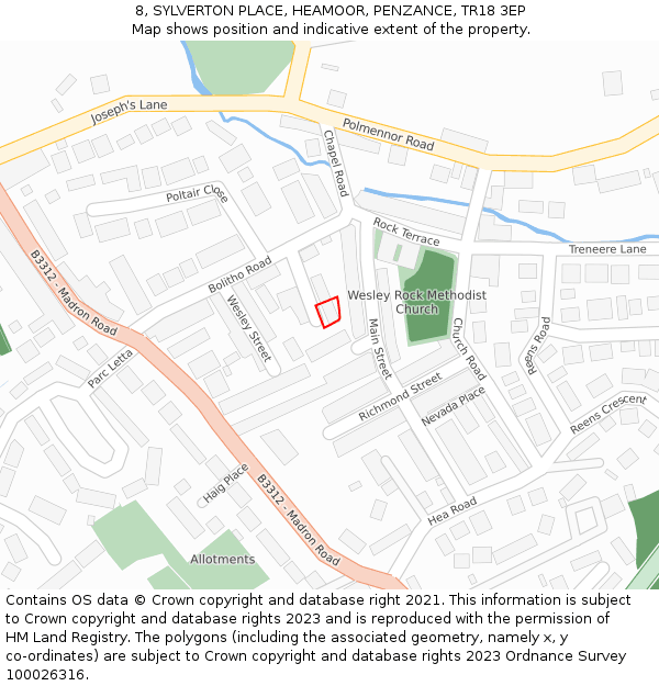 8, SYLVERTON PLACE, HEAMOOR, PENZANCE, TR18 3EP: Location map and indicative extent of plot