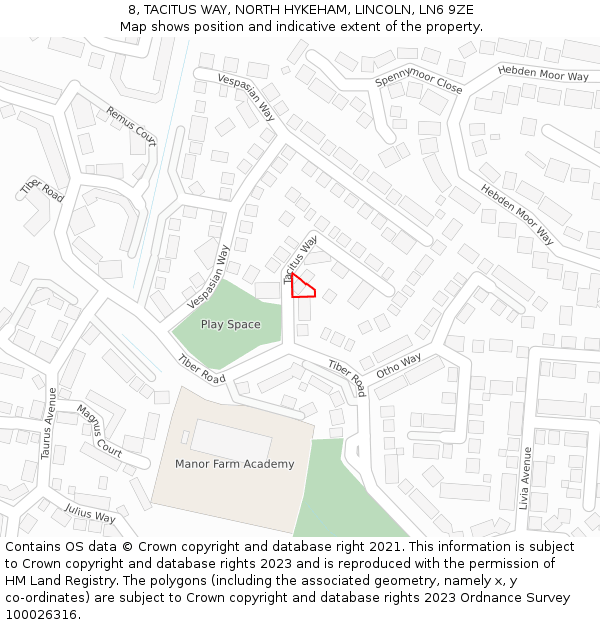 8, TACITUS WAY, NORTH HYKEHAM, LINCOLN, LN6 9ZE: Location map and indicative extent of plot