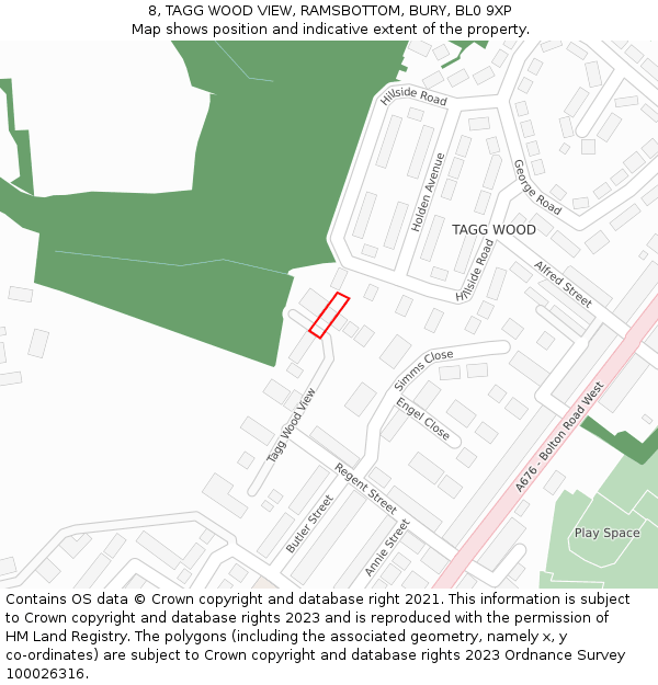 8, TAGG WOOD VIEW, RAMSBOTTOM, BURY, BL0 9XP: Location map and indicative extent of plot