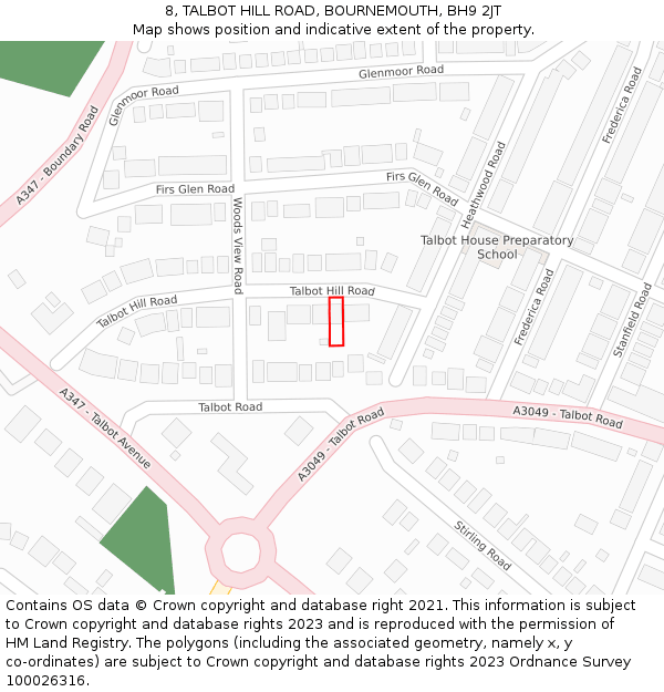8, TALBOT HILL ROAD, BOURNEMOUTH, BH9 2JT: Location map and indicative extent of plot