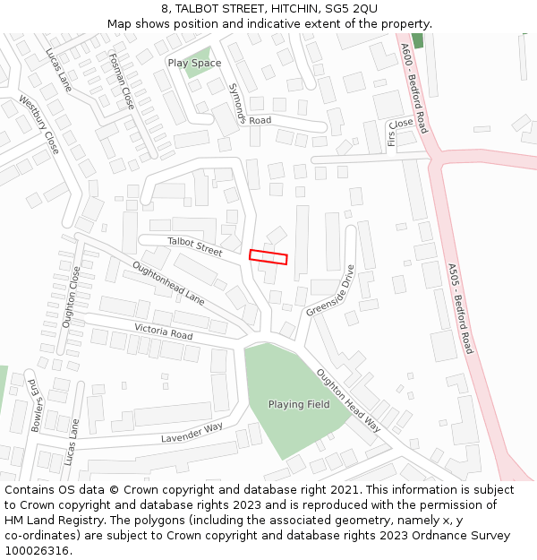 8, TALBOT STREET, HITCHIN, SG5 2QU: Location map and indicative extent of plot