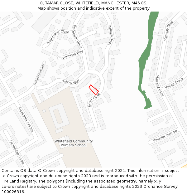 8, TAMAR CLOSE, WHITEFIELD, MANCHESTER, M45 8SJ: Location map and indicative extent of plot
