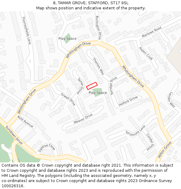 8, TAMAR GROVE, STAFFORD, ST17 9SL: Location map and indicative extent of plot