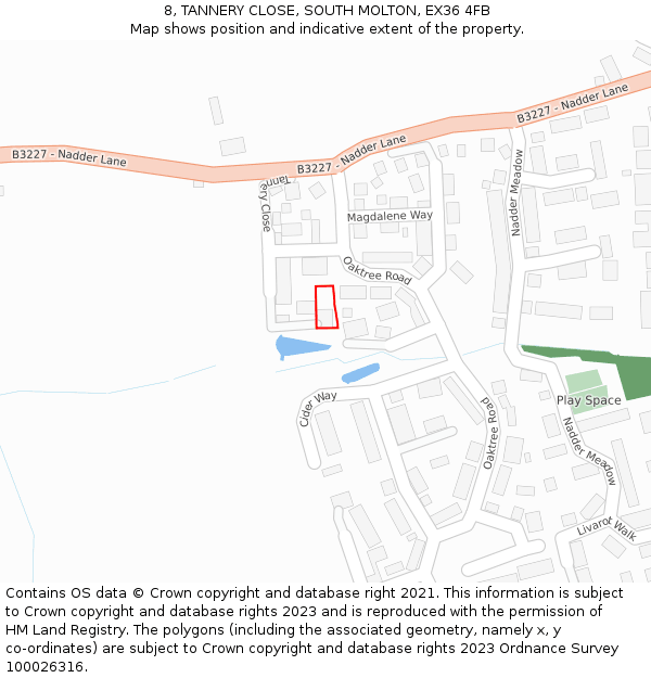 8, TANNERY CLOSE, SOUTH MOLTON, EX36 4FB: Location map and indicative extent of plot