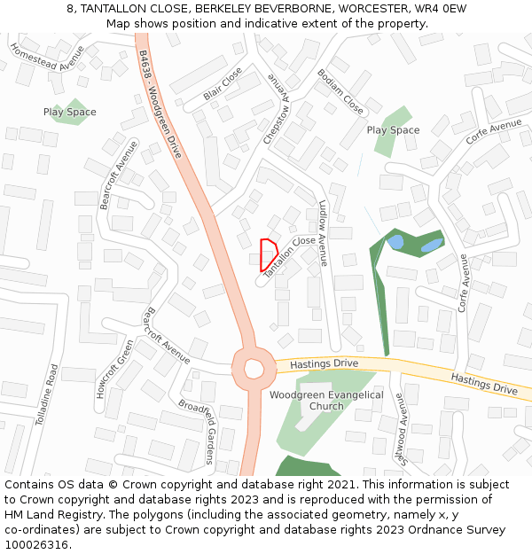 8, TANTALLON CLOSE, BERKELEY BEVERBORNE, WORCESTER, WR4 0EW: Location map and indicative extent of plot