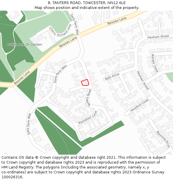 8, TANTERS ROAD, TOWCESTER, NN12 6LE: Location map and indicative extent of plot