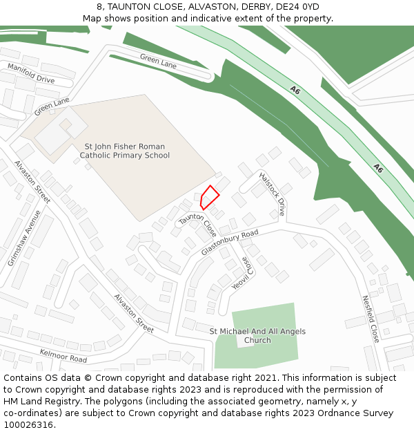 8, TAUNTON CLOSE, ALVASTON, DERBY, DE24 0YD: Location map and indicative extent of plot