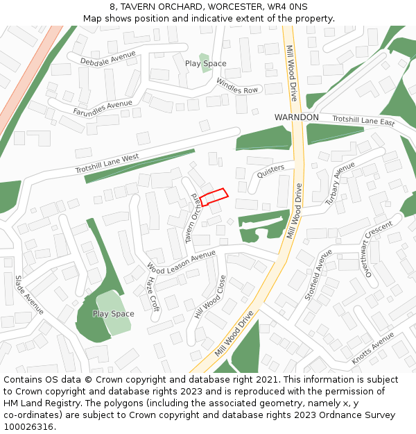 8, TAVERN ORCHARD, WORCESTER, WR4 0NS: Location map and indicative extent of plot