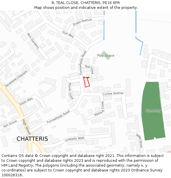 8, TEAL CLOSE, CHATTERIS, PE16 6PR: Location map and indicative extent of plot