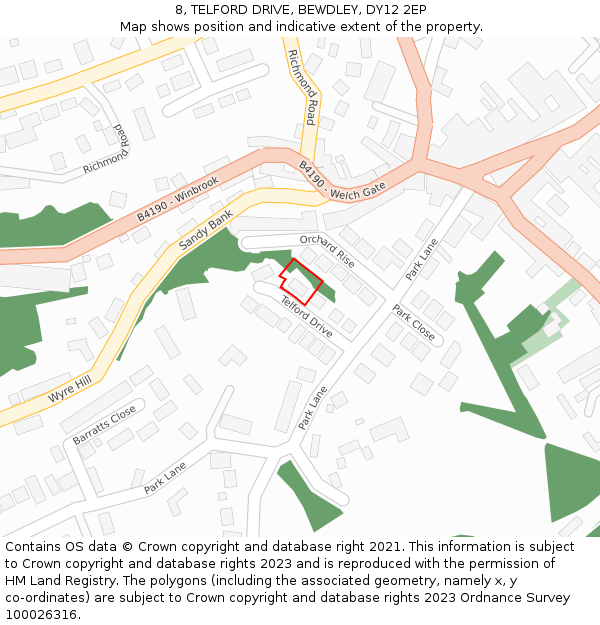 8, TELFORD DRIVE, BEWDLEY, DY12 2EP: Location map and indicative extent of plot