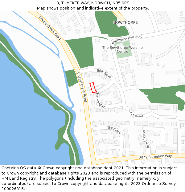 8, THACKER WAY, NORWICH, NR5 9PS: Location map and indicative extent of plot