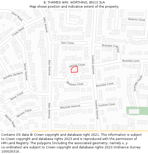8, THAMES WAY, WORTHING, BN13 3LA: Location map and indicative extent of plot