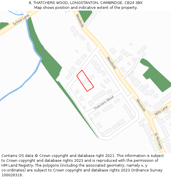 8, THATCHERS WOOD, LONGSTANTON, CAMBRIDGE, CB24 3BX: Location map and indicative extent of plot