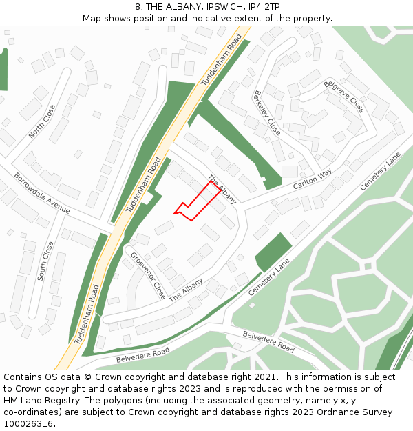 8, THE ALBANY, IPSWICH, IP4 2TP: Location map and indicative extent of plot