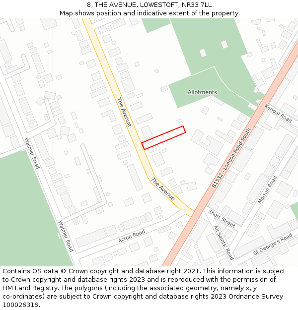 8, THE AVENUE, LOWESTOFT, NR33 7LL: Location map and indicative extent of plot