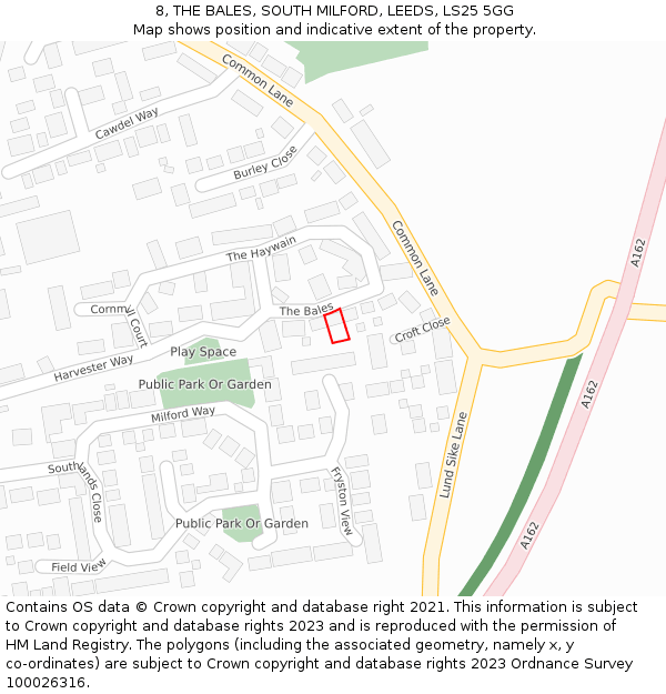 8, THE BALES, SOUTH MILFORD, LEEDS, LS25 5GG: Location map and indicative extent of plot