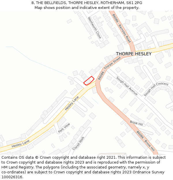 8, THE BELLFIELDS, THORPE HESLEY, ROTHERHAM, S61 2PG: Location map and indicative extent of plot
