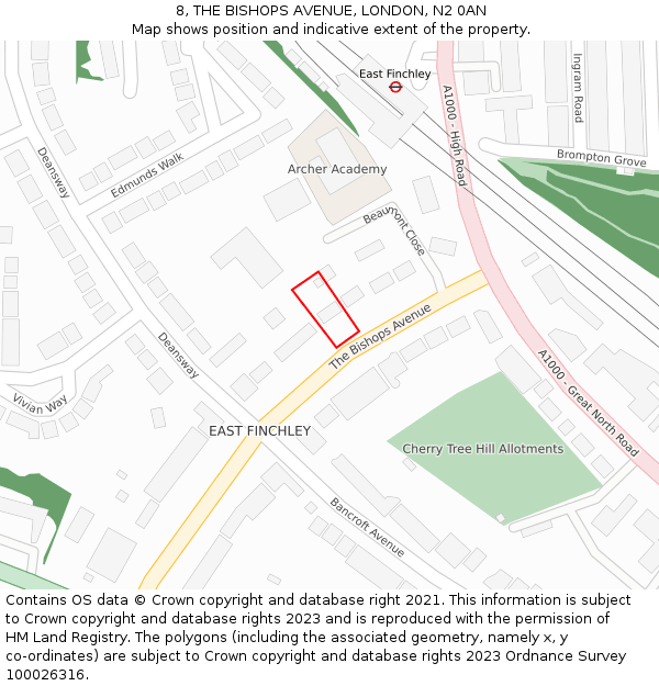 8, THE BISHOPS AVENUE, LONDON, N2 0AN: Location map and indicative extent of plot