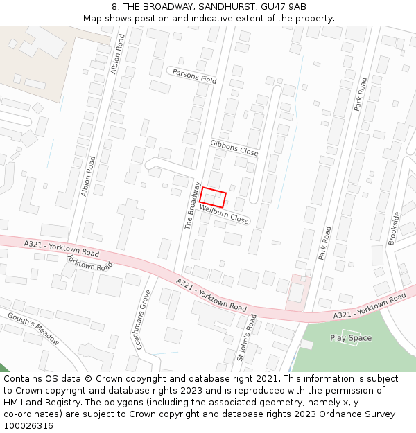 8, THE BROADWAY, SANDHURST, GU47 9AB: Location map and indicative extent of plot