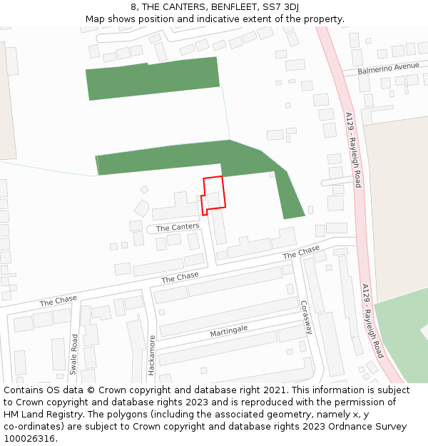 8, THE CANTERS, BENFLEET, SS7 3DJ: Location map and indicative extent of plot