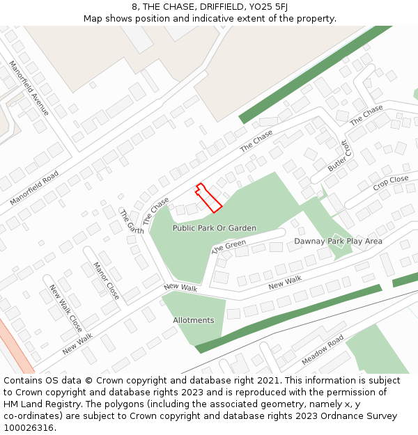 8, THE CHASE, DRIFFIELD, YO25 5FJ: Location map and indicative extent of plot