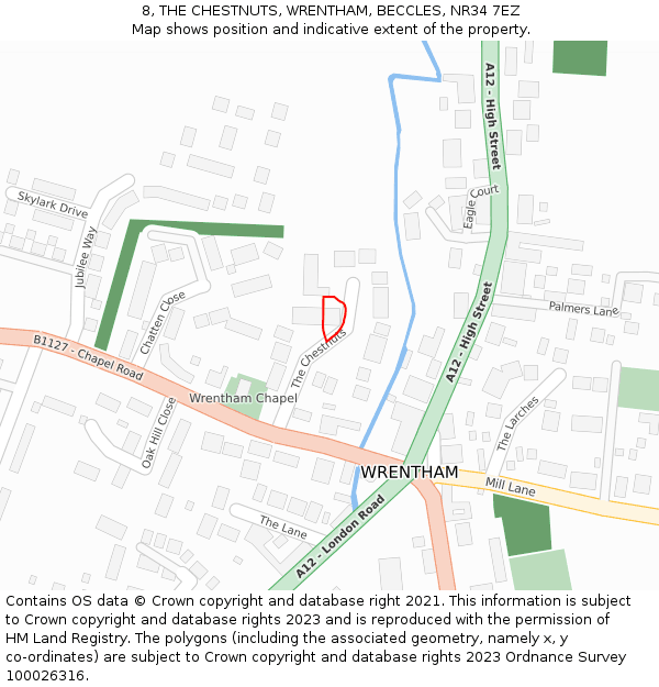 8, THE CHESTNUTS, WRENTHAM, BECCLES, NR34 7EZ: Location map and indicative extent of plot