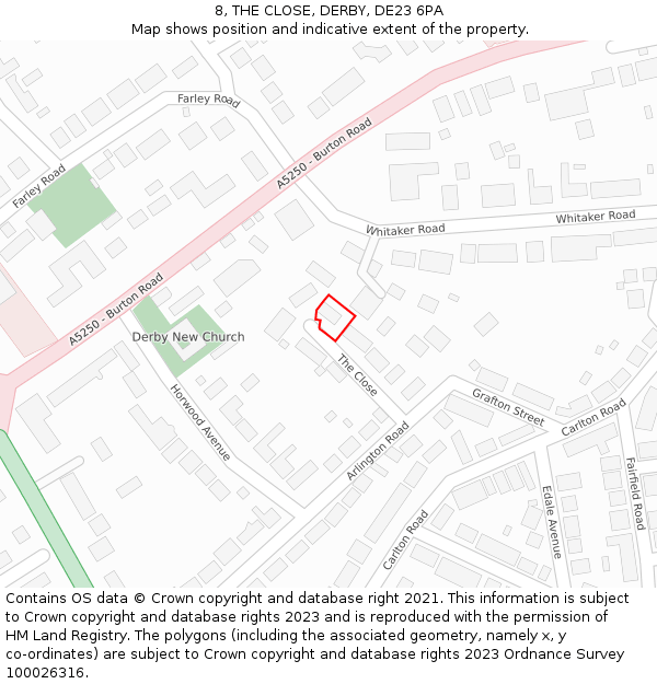 8, THE CLOSE, DERBY, DE23 6PA: Location map and indicative extent of plot