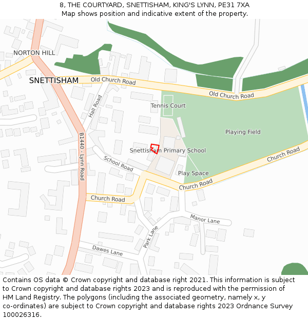 8, THE COURTYARD, SNETTISHAM, KING'S LYNN, PE31 7XA: Location map and indicative extent of plot