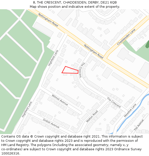 8, THE CRESCENT, CHADDESDEN, DERBY, DE21 6QB: Location map and indicative extent of plot