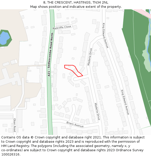 8, THE CRESCENT, HASTINGS, TN34 2NL: Location map and indicative extent of plot