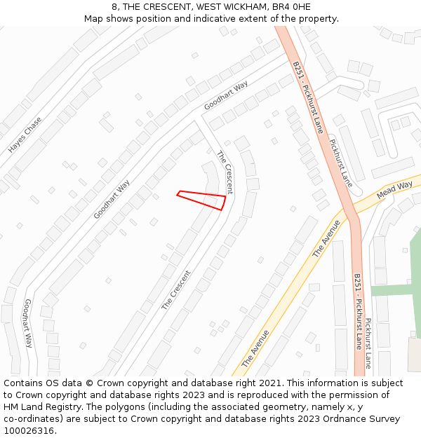 8, THE CRESCENT, WEST WICKHAM, BR4 0HE: Location map and indicative extent of plot