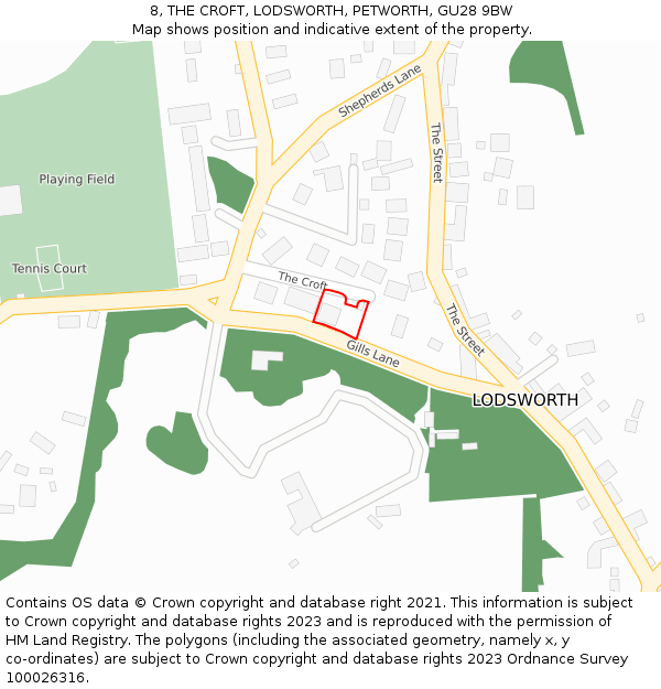 8, THE CROFT, LODSWORTH, PETWORTH, GU28 9BW: Location map and indicative extent of plot