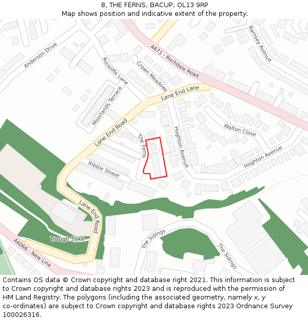 8, THE FERNS, BACUP, OL13 9RP: Location map and indicative extent of plot