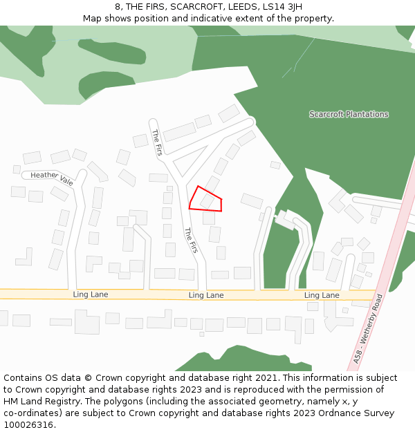 8, THE FIRS, SCARCROFT, LEEDS, LS14 3JH: Location map and indicative extent of plot