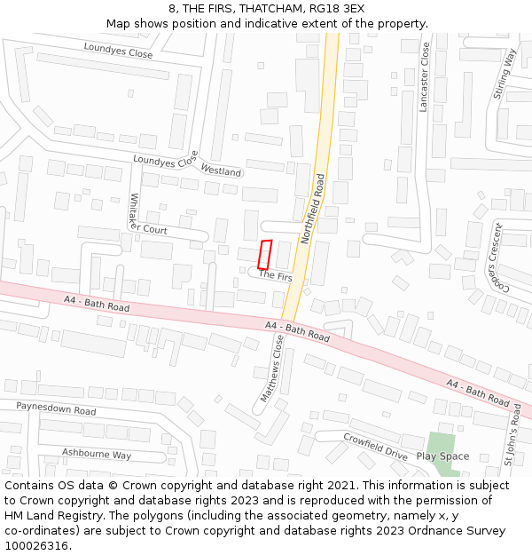 8, THE FIRS, THATCHAM, RG18 3EX: Location map and indicative extent of plot