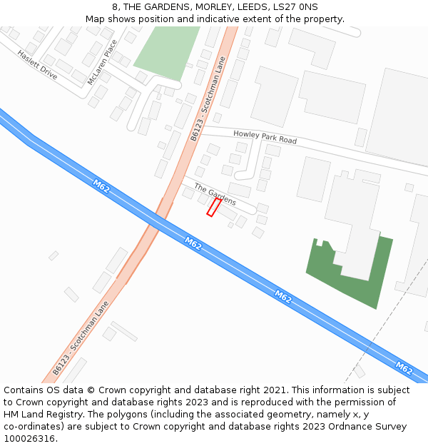 8, THE GARDENS, MORLEY, LEEDS, LS27 0NS: Location map and indicative extent of plot