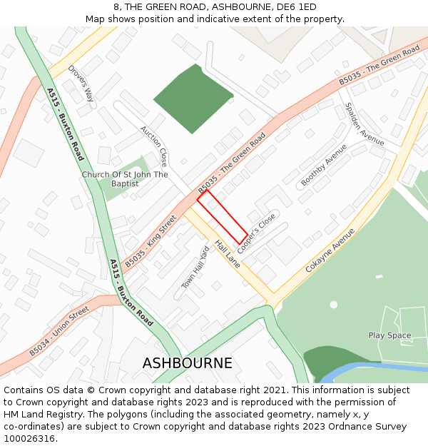8, THE GREEN ROAD, ASHBOURNE, DE6 1ED: Location map and indicative extent of plot