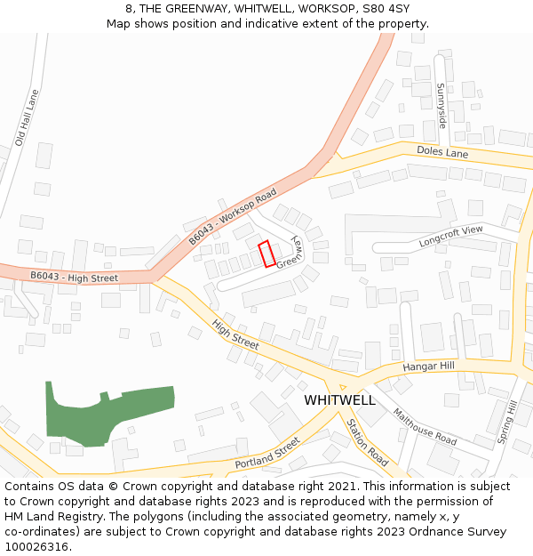 8, THE GREENWAY, WHITWELL, WORKSOP, S80 4SY: Location map and indicative extent of plot