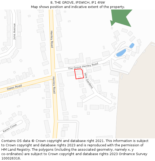 8, THE GROVE, IPSWICH, IP1 4NW: Location map and indicative extent of plot