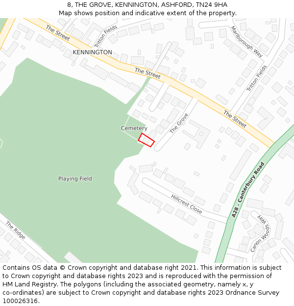 8, THE GROVE, KENNINGTON, ASHFORD, TN24 9HA: Location map and indicative extent of plot