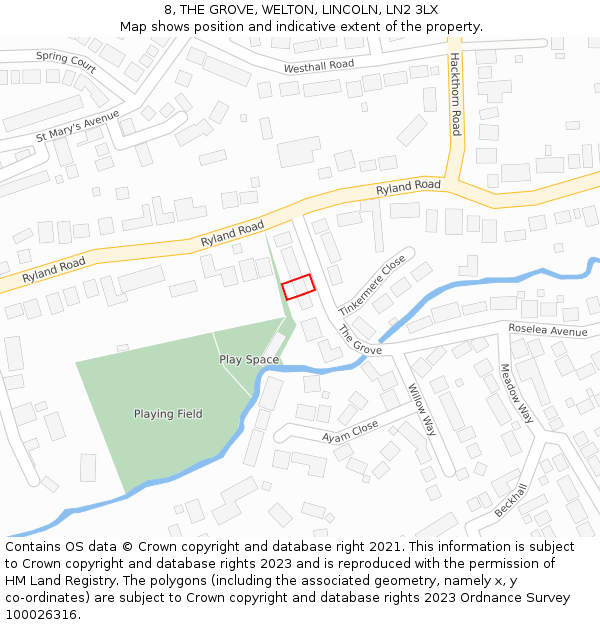 8, THE GROVE, WELTON, LINCOLN, LN2 3LX: Location map and indicative extent of plot
