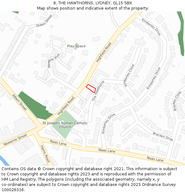 8, THE HAWTHORNS, LYDNEY, GL15 5BX: Location map and indicative extent of plot