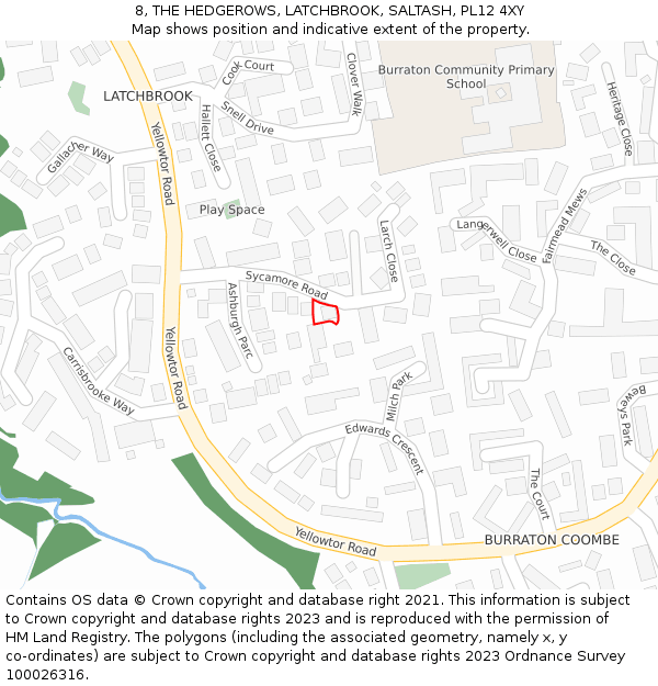 8, THE HEDGEROWS, LATCHBROOK, SALTASH, PL12 4XY: Location map and indicative extent of plot